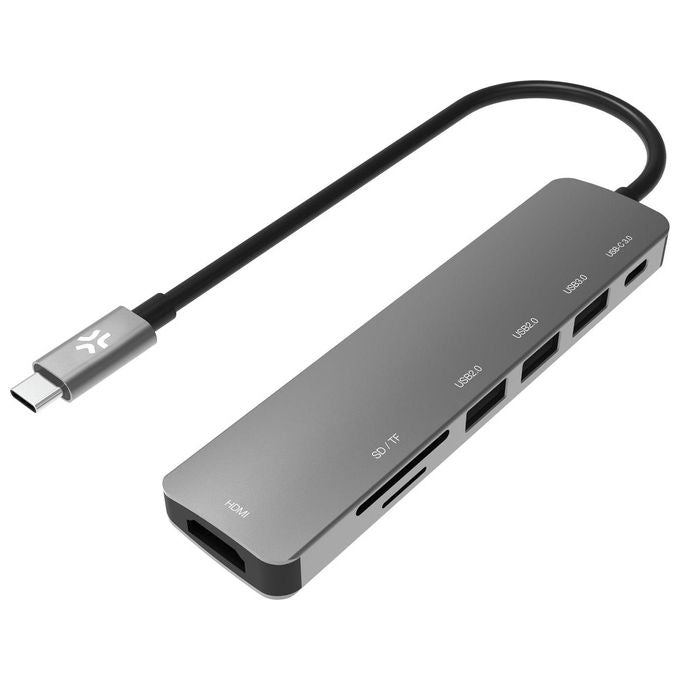 Celly PROHUB7IN1 Hub USB-C 7 in 1 3 porte USB-A HDMI 4K lettore SD MicroSD 5 Gbit-s colore Grigio