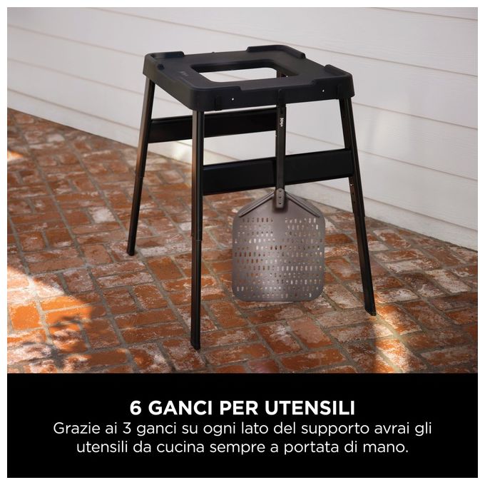 Ninja 4718J800EU Woodfire Supporto Regolabile e Tavolino Laterale Ripiano Forno da Esterno Griglia BBQ Ninja Woodfire Tavolo Carichi Pesanti Supporto Forno per Pizza Nero