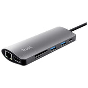 Trust 23775 Dalyx Hub USB-C 7 in 1 HDMI 4K RJ-45 Ethernet USB 3.2 Gen 1 100W Power Delivery colore Alluminio