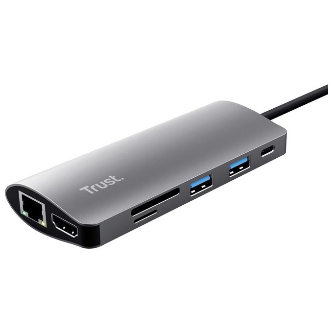 Trust 23775 Dalyx Hub USB-C 7 in 1 HDMI 4K RJ-45 Ethernet USB 3.2 Gen 1 100W Power Delivery colore Alluminio