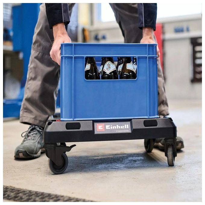 Einhell 4540041 E-Case Carrellino Porta Valigette con Ruote Gommate e Freni 120 Kg Peso Massimo Punti Fissaggio Cinghie Ruote Smontabili colore Nero