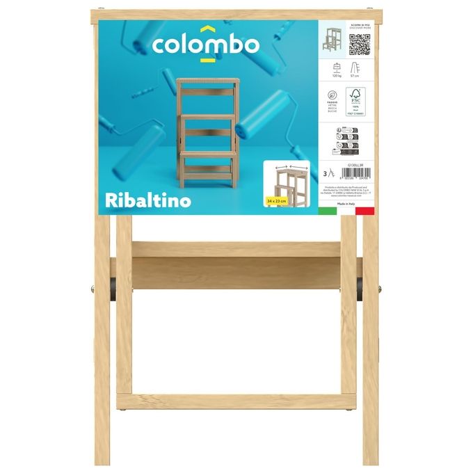 Colombo Sgabello RIBALTINO 3 Gradini In Legno Di Faggio Con Spessori Maggiorati Portata 120 Kg