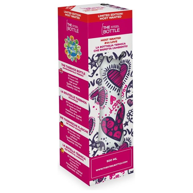 The Steel Bottle TSBMW44LOV Most Wanted Borraccia Termica 500 ml Acciaio Inox Doppia Parete Tappo con Cannuccia colore Love