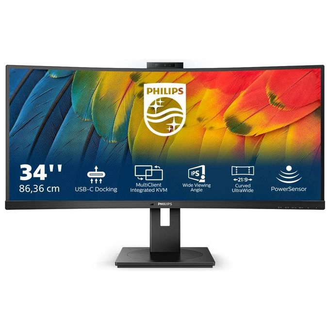 Philips 34B1U5600CH 5000 Series Monitor Curvo 34'' UltraWide QHD 3440x1440 VA 4ms 120Hz Webcam 5MP Hub USB-C 100W Ethernet KVM colore Nero