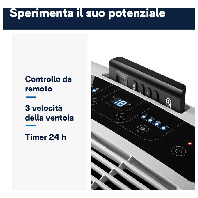 De'Longhi PAC EM82 Pinguino Condizionatore portatile 9400 BTU per ambienti fino a 80 m² Classe A Deumidificazione Timer 24H colore Bianco