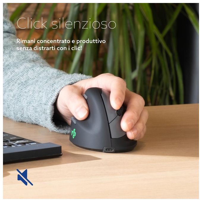 R-Go Tools RGOHEWLL Mouse Ergonomico Verticale con Software Pausa 5 Pulsanti 2400 DPI Bluetooth 5.0 colore Nero