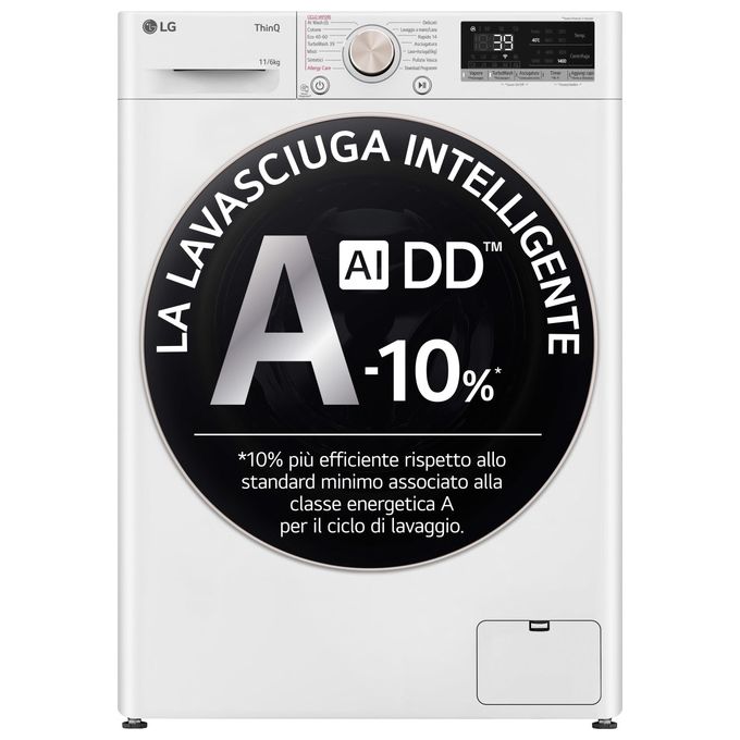 LG D4R7011TSWG Serie R7 Lavasciuga 11-6 Kg 1400 rpm Classe D TurboWash 360 Vapore AI DD Allergy Care Wi-Fi (85x60x56.5 cm) colore Bianco