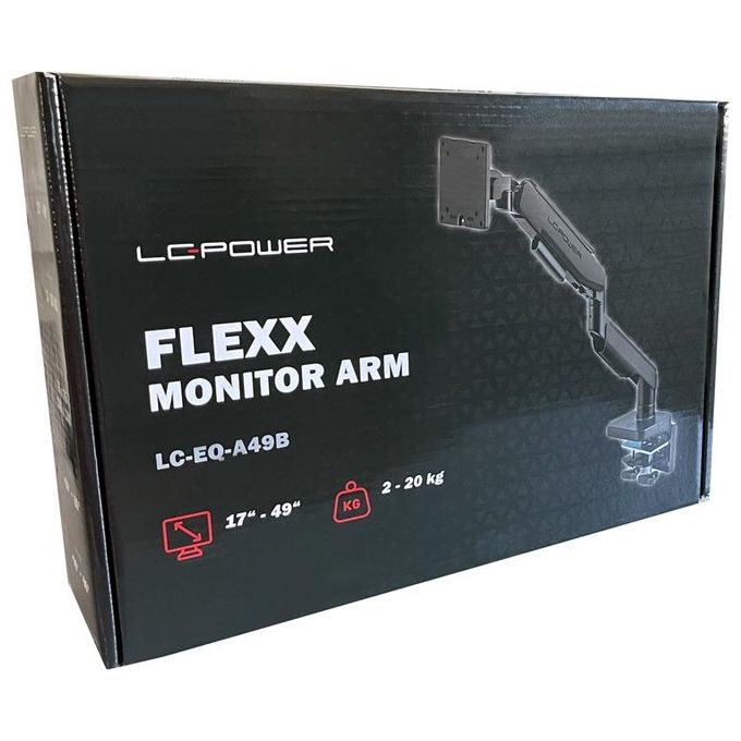 LC-Power LC-EQ-A49B Supporto da Tavolo per TV e Monitor Fino a 49 Pollici Regolabile in Altezza Inclinazione Rotazione 360° VESA 75x75 100x100 mm colore Nero