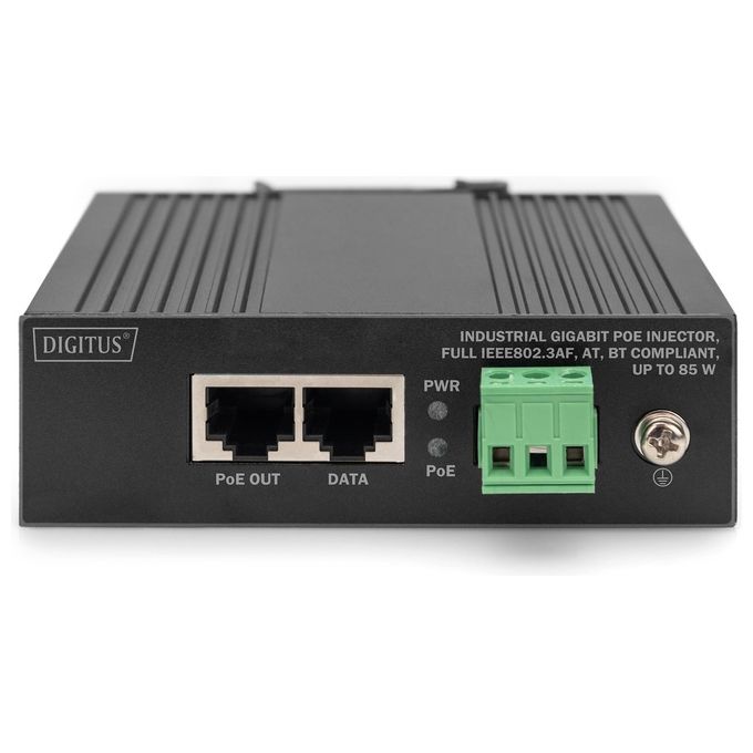 Digitus DN-651141 Iniettore Poe Gigabit Ethernet Industriale 10-100-1000 Mbps fino a 85 W su 4 coppie Montaggio su Guida DIN colore Nero