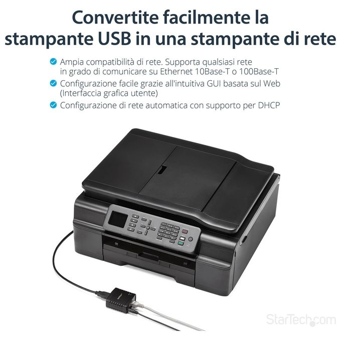 Startech Server di rete per Stampante Ethernet 10-100 Mbps con porta USB 2.0