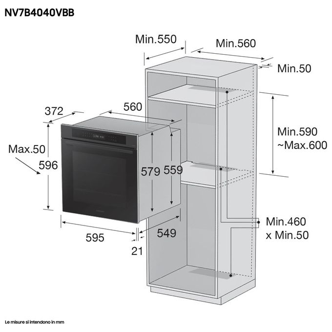 Samsung NV7B4040VBB-U5 Forno da incasso Elettrico Multifunzione 76 L Classe A+ Vapore Wi-Fi 20 funzioni (60x59,5x57 cm) colore Nero