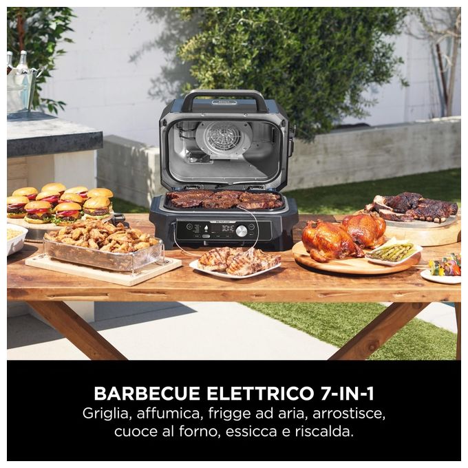 Ninja OG901EU Woodfire Pro Connect XL Barbecue Elettrico 7 in 1 Griglia Affumicatore Friggitrice ad Aria 1700W App Wi-Fi IPX4 colore Nero