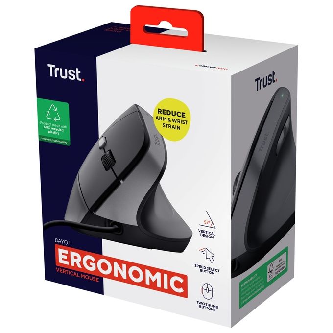 Trust Bayo II Mouse Ergonomico Mano Destra Usb Tipo A 2400 Dpi