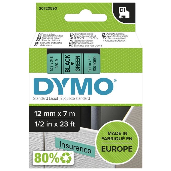 Dymo Nastro D1 12mmx7m Nero Verde