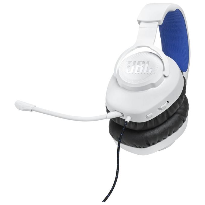 JBL JBLQ100PWHTBLU Quantum 100P Cuffie Gaming Over Ear con Filo Microfono Boom Rimovibile Audio 3D PS5 PS4 PC colore Bianco e Blu