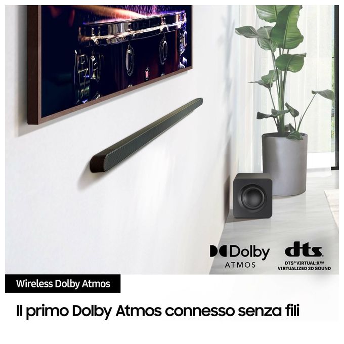 Samsung HW-S800D Serie S Soundbar 3.1.2 Canali Dolby Atmos Wireless 10 Speaker Subwoofer Wireless Q-Symphony Alexa colore Nero