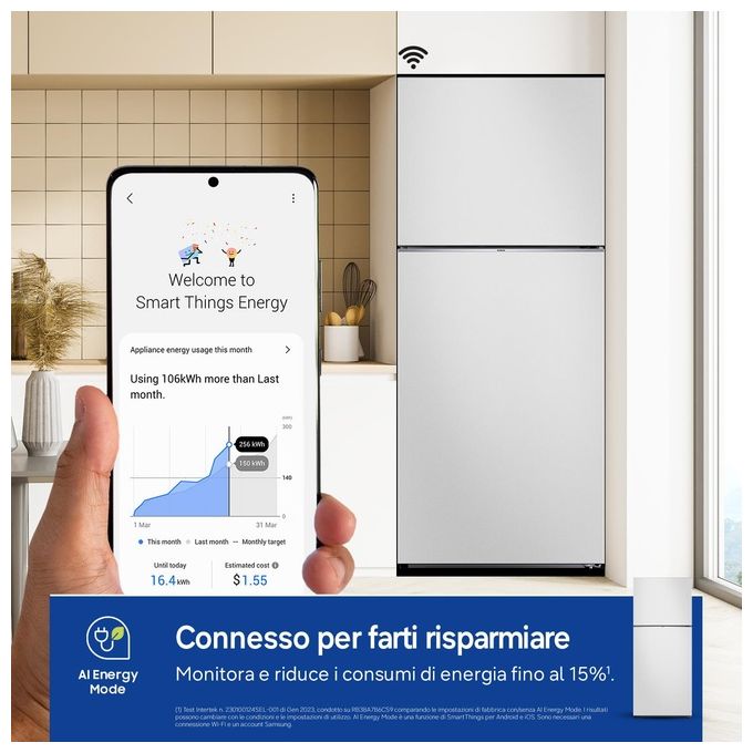 Samsung RT38CB6624C1ES BESPOKE AI Frigorifero Doppia Porta 393 L 171.5 cm Classe E 39 dB No Frost Wi-Fi colore Cotta White