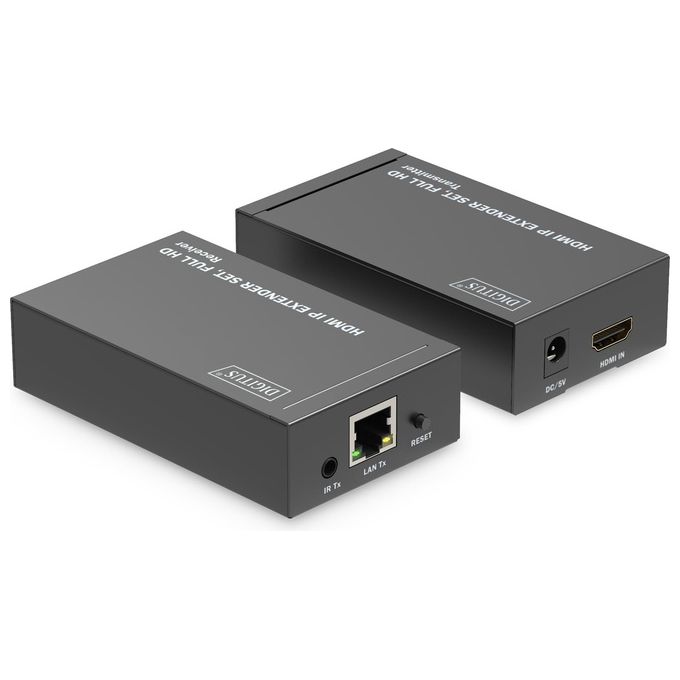 Digitus DS-55517 Set di estensione HDMI IP Full HD 1080p 120 m con trasmettitore e ricevitore AV supporto IR Cat6 Cat6a Cat7 Cat8 colore Nero