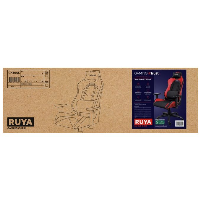 Trust 25064 GXT 714 Ruya Sedia da gaming universale Schienale e braccioli regolabili Peso massimo 150 Kg Altezza utente fino a 195 cm colore Rosso