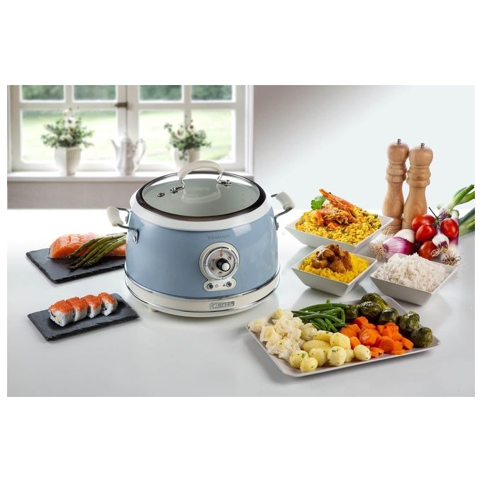 Ariete 2904 Vintage Cuociriso Elettrico e Slow Cooker 3,5 L 700W 5 funzioni ciotola in ceramica colore Celeste