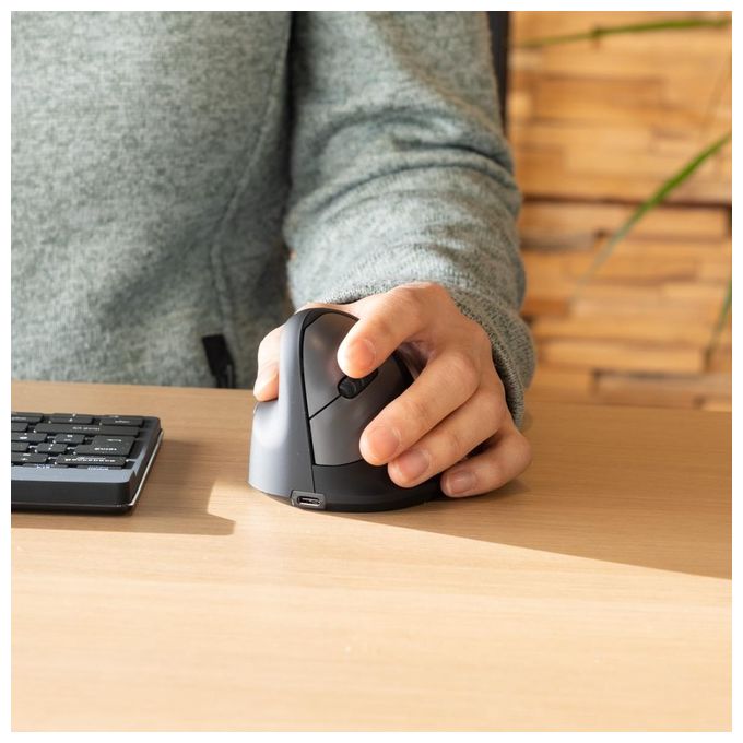 R-Go Tools RGOHEWLL Mouse Ergonomico Verticale con Software Pausa 5 Pulsanti 2400 DPI Bluetooth 5.0 colore Nero