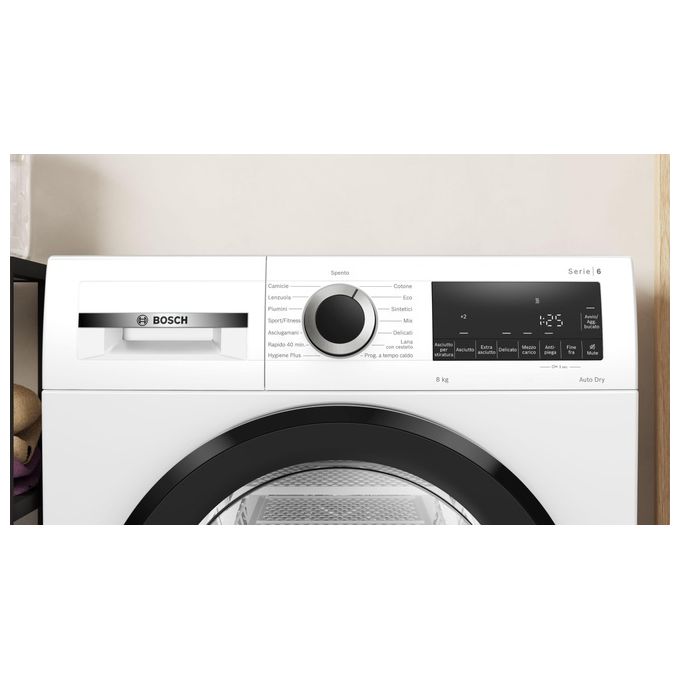 Bosch WQG233D1II Serie 6 Asciugatrice Pompa di Calore 8 Kg Classe C AutoDry 63 dB (84x59x61 cm) colore Bianco