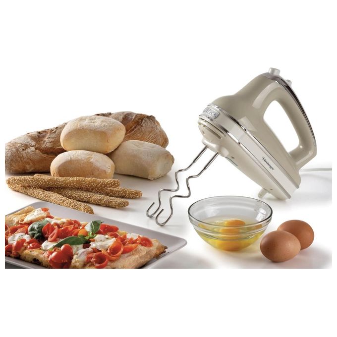 Ariete 1548 Vintage Sbattitore manuale 450W 5 velocita' Funzione Turbo 2 Fruste Acciaio inox colore Beige