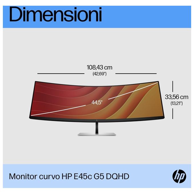 HP 6N4C1AA#ABB Monitor Curvo E45c G5 DQHD 44.5'' 5120x1440 32:9 165 Hz HDR400 USB-C Hub Altoparlanti Integrati colore Nero