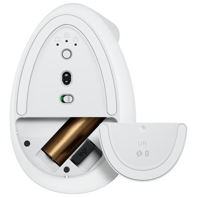 Logitech 910-006475 Lift Mouse Ergonomico Verticale Senza Fili Bluetooth Logi Bolt USB 4 Tasti 4000 DPI Clic Silenziosi colore Bianco