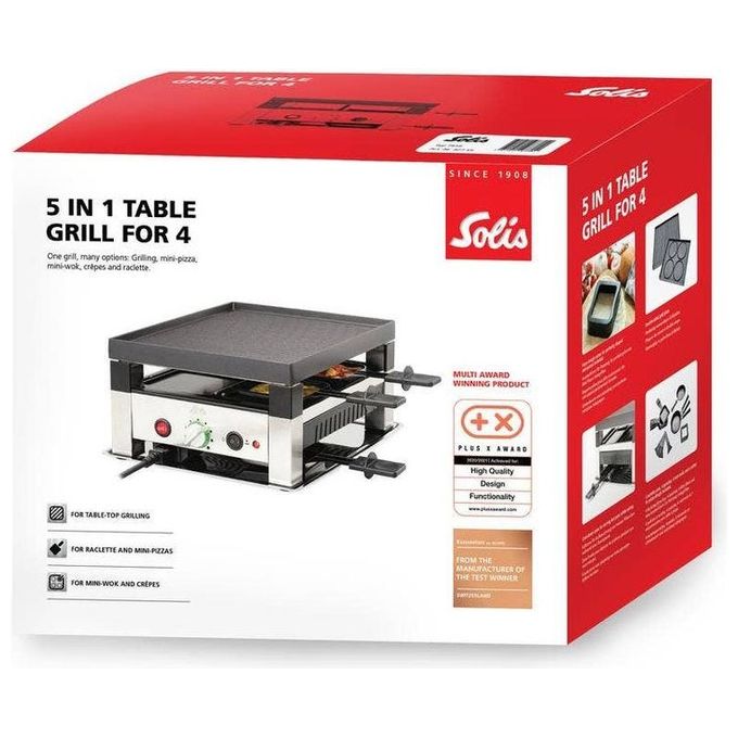 Solis 97756 Tavola Grill 5 in 1 1020 W Piastra Reversibile Antiaderente 4 Persone colore Nero Argento