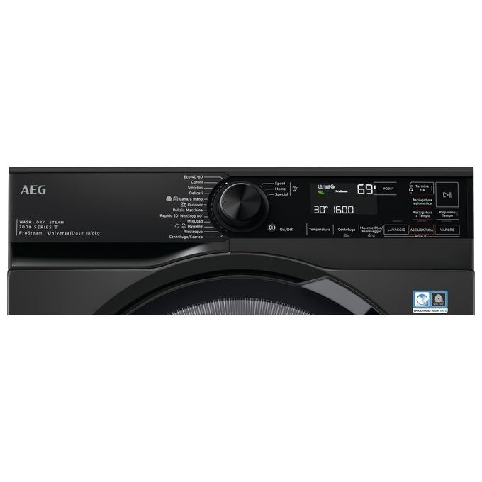 AEG LWR7BLACK Serie 7000 Lavasciuga ProSteam 10-6 Kg 1551 rpm Classe D Wi-Fi Vapore Refresh (85x60x63 cm) colore Nero