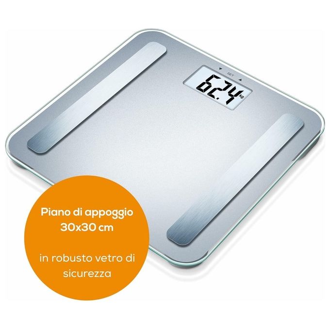 Beurer BF183 Bilancia Pesapersone Diagnostica 180 Kg BIA BMI Grasso Viscerale Display XL 10 Utenti colore Argento