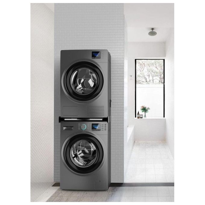 Meliconi 656128 Torre Dark Kit Sovrapposizione Universale con Ripiano Estraibile in Legno FSC Cinghia Sicurezza 6m Carico Max 250Kg (80x600x550 cm) colore Nero