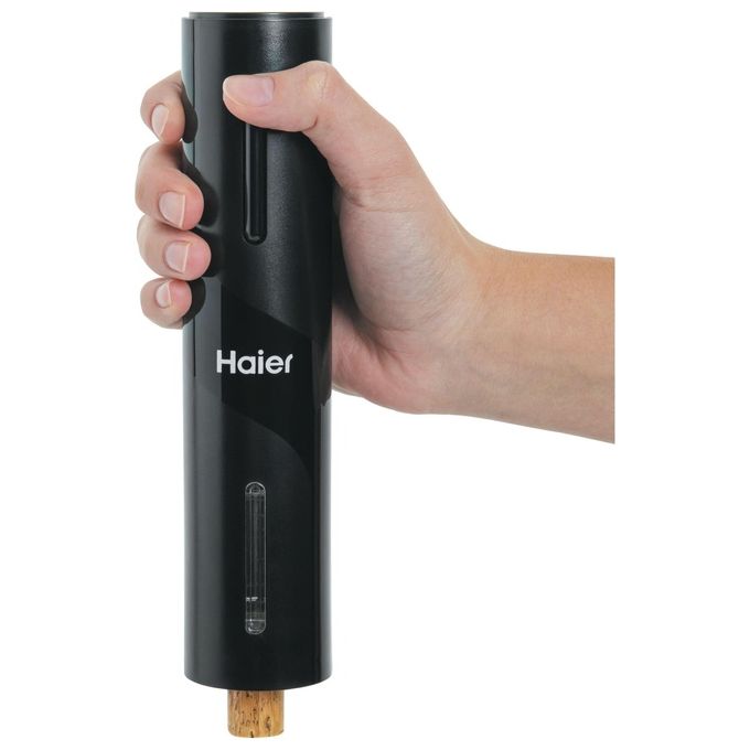 Haier HAWUKIT06 Set da Vino Elettrico 6 in 1 Ricaricabile USB Apribottiglie Aeratore Tagliacapsule Pompetta Sottovuoto 2 Tappi colore Nero