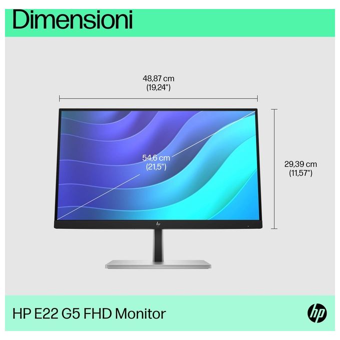 HP E22 G5 Monitor PC 21.5'' Full HD 1920x1080 IPS LED 5ms Regolabile in altezza VESA 100x100 colore Nero Argento