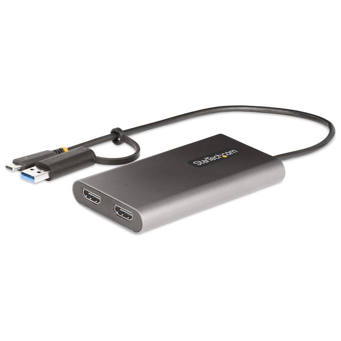 StarTech 109B-USBC-HDMI Adattatore USB-C a doppio HDMI 4K 60Hz Power Delivery 100W cavo integrato 30 cm colore Grigio