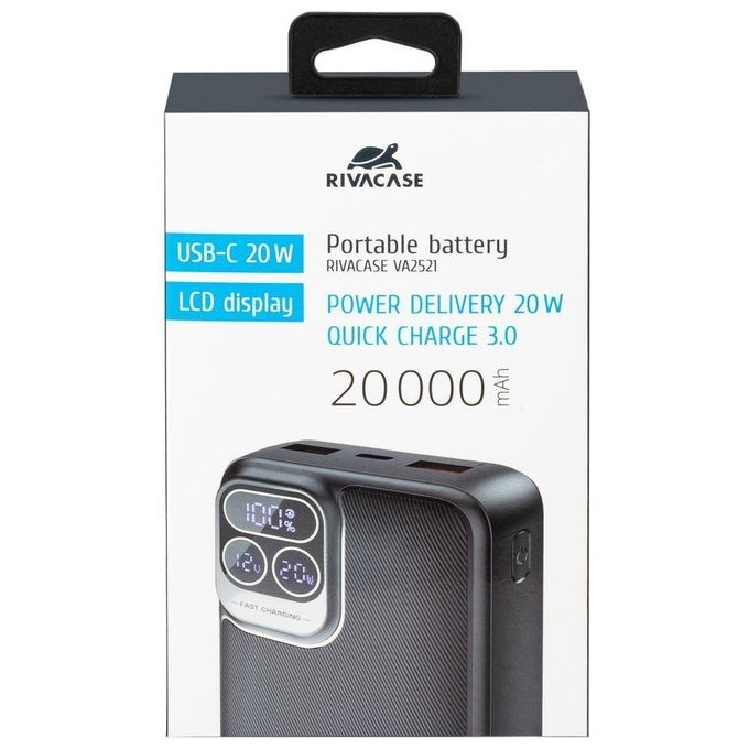 RivaCase VA2521 RivaPower Powerbank 20000 mAh con Display LCD 20W PD QC 3.0 colore Nero