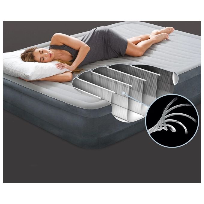 Intex 64412ND Dura-Beam Comfort Plush Materasso Gonfiabile Singolo Elevato Pompa Integrata 99x191x46 cm Portata 136 Kg colore Grigio