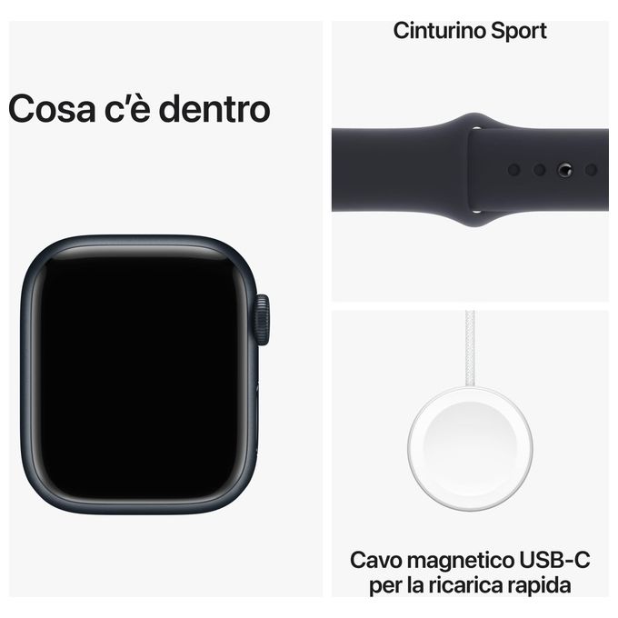 Apple MR8X3QL-A Watch Series 9 Smartwatch GPS 41mm Alluminio con Cinturino Sport M-L colore Mezzanotte