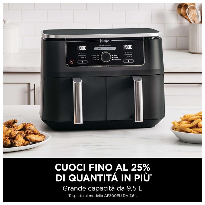 Ninja AF400EU Friggitrice ad aria Dual Zone 9.5 L 2470 W 6 funzioni 2 cestelli digitale colore Nero