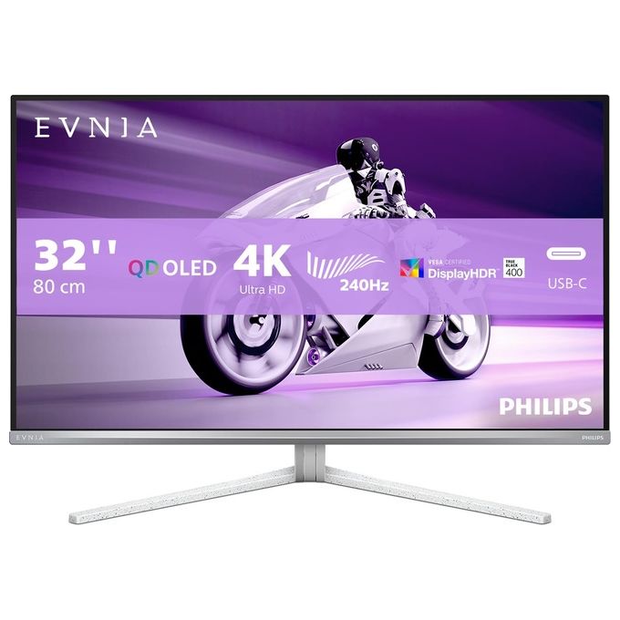 PHILIPS 32M2N8900-00 Evnia 8000 Monitor da Gaming 31.5'' QD-OLED 4K UHD 240Hz 0.03ms HDR400 TrueBlack USB-C Altoparlanti Integrati colore Bianco