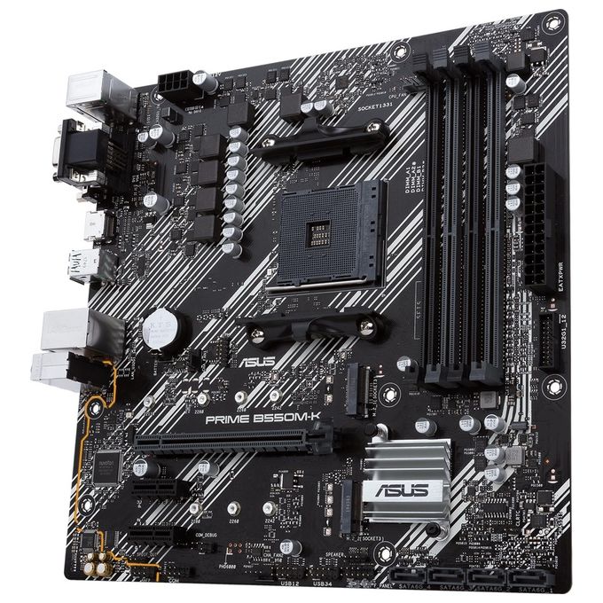ASUS PRIME B550M-K, Scheda madre micro ATX AMD B550 (Ryzen AM4), dual M.2, PCIe 4.0, 1 Gb Lan, HDMI-D-Sub-DVI, SATA 6 Gbps, USB 3.2 Gen 2 Type-A e supporto per connettori RGB Aura Sync RGB