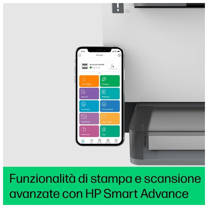 HP 381L0A LaserJet Tank 1604w Stampante Multifunzione Laser 22 ppm Stampa Fronte Retro Manuale Scanner A4 Wi-Fi USB colore Bianco