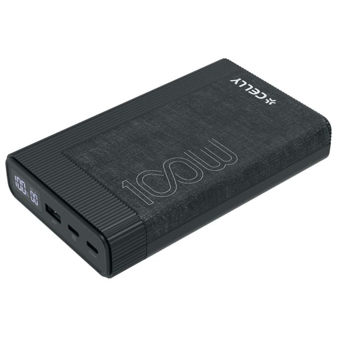 Celly PBPD100W20000BK Power Bank 20000 mAh 100W Power Delivery 2 USB-C 1 USB-A Display LED colore Nero
