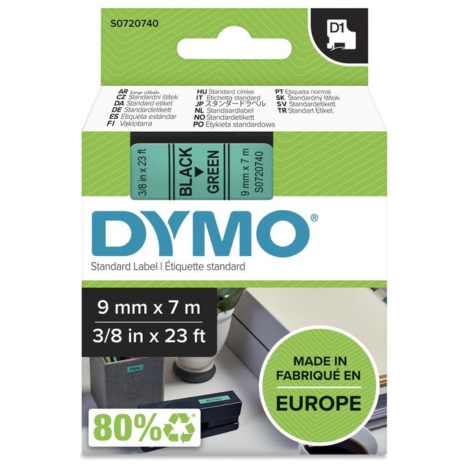 Dymo Nastro D1 9mmx7m Nero Verde