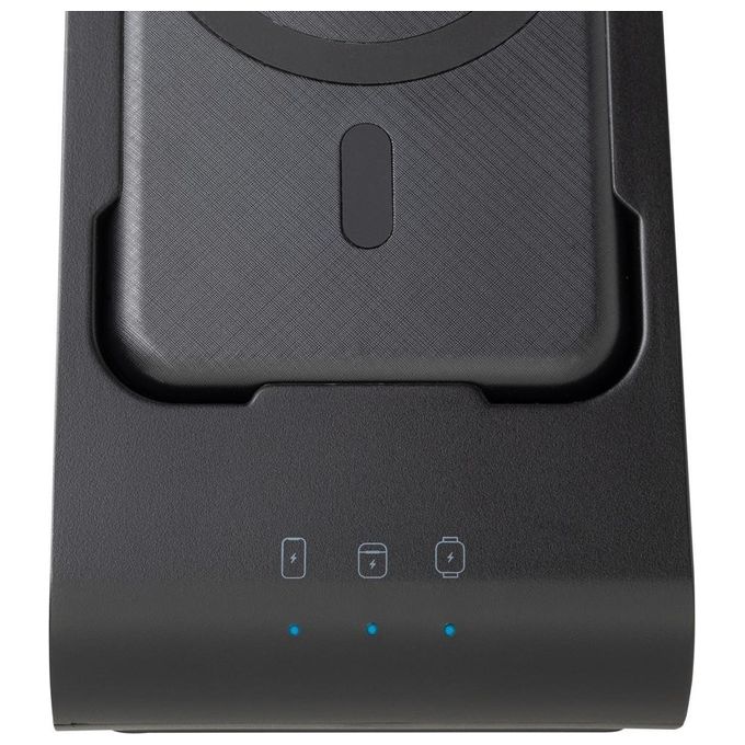 Rivacase VA4917 Caricabatterie Wireless Qi 3 in 1 MagSafe 15W Power Bank 5000 mAh Ricarica Rapida QC PD 20W colore Nero