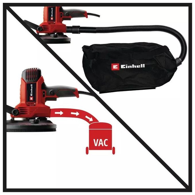 Einhell 4259945 TC-DWS 225 Levigatrice per cartongesso 1220 W con aspirazione integrata e regolazione velocita' da 1500 a 2300 rpm attacco velcro diametro 225 mm colore Nero