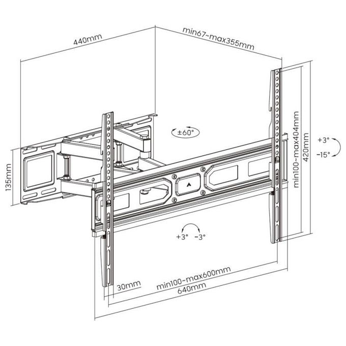 Equip 650337 Supporto TV Full Motion 37'' 80'' VESA 600x400 Portata 40 Kg Girevole Inclinabile colore Nero