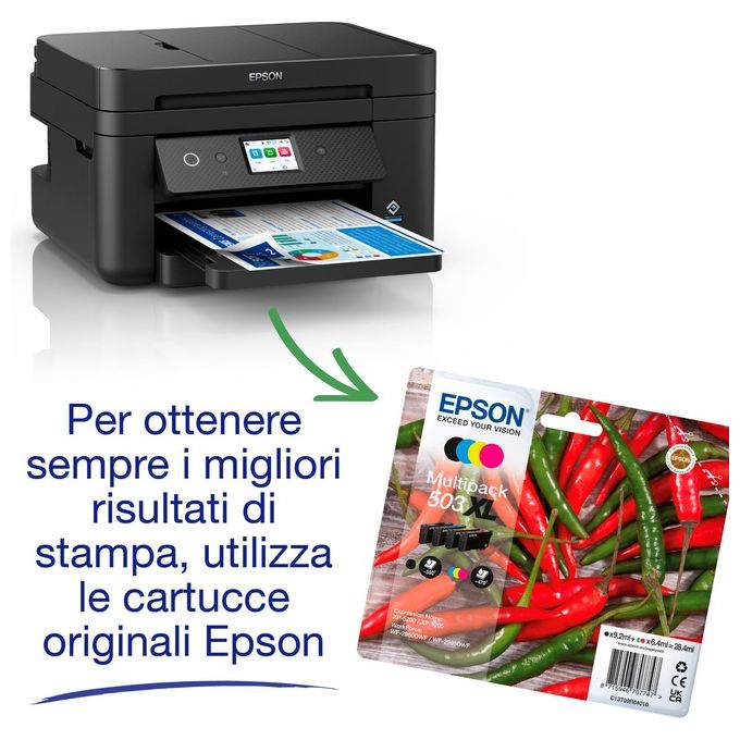 Epson C11CK60403 WorkForce WF-2960DWF Stampante Multifunzione Inkjet A4 Fronte Retro ADF WiFi Ethernet Display Touch 6.1'' AirPrint colore Nero