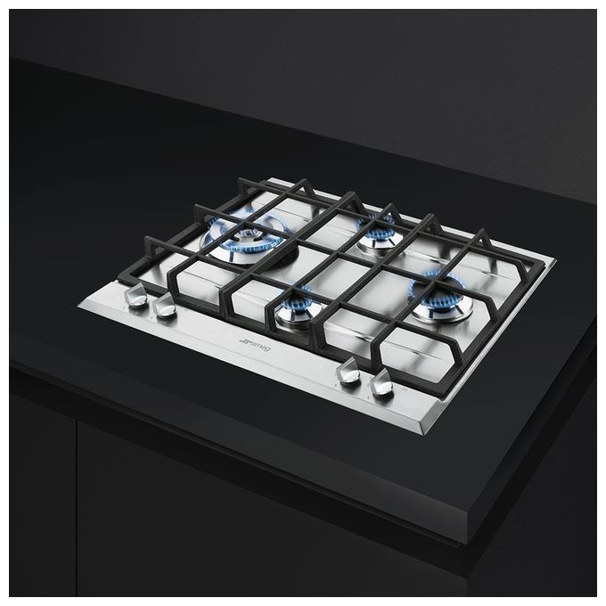 Smeg P261XGH Piano Cottura a Gas 4 Zone Griglie in Ghisa 60 cm Acciaio Inox